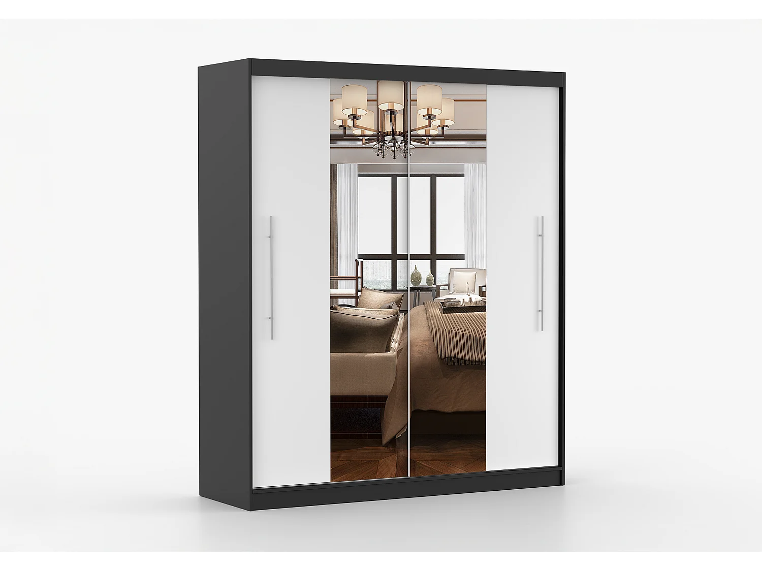 Armoire Eireen I 203 cm avec miroir - Noir - Blanc
