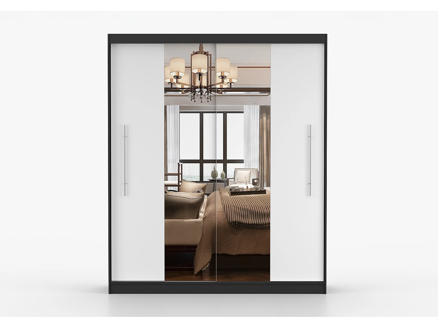 Armoire Eireen I 203 cm avec miroir - Noir - Blanc