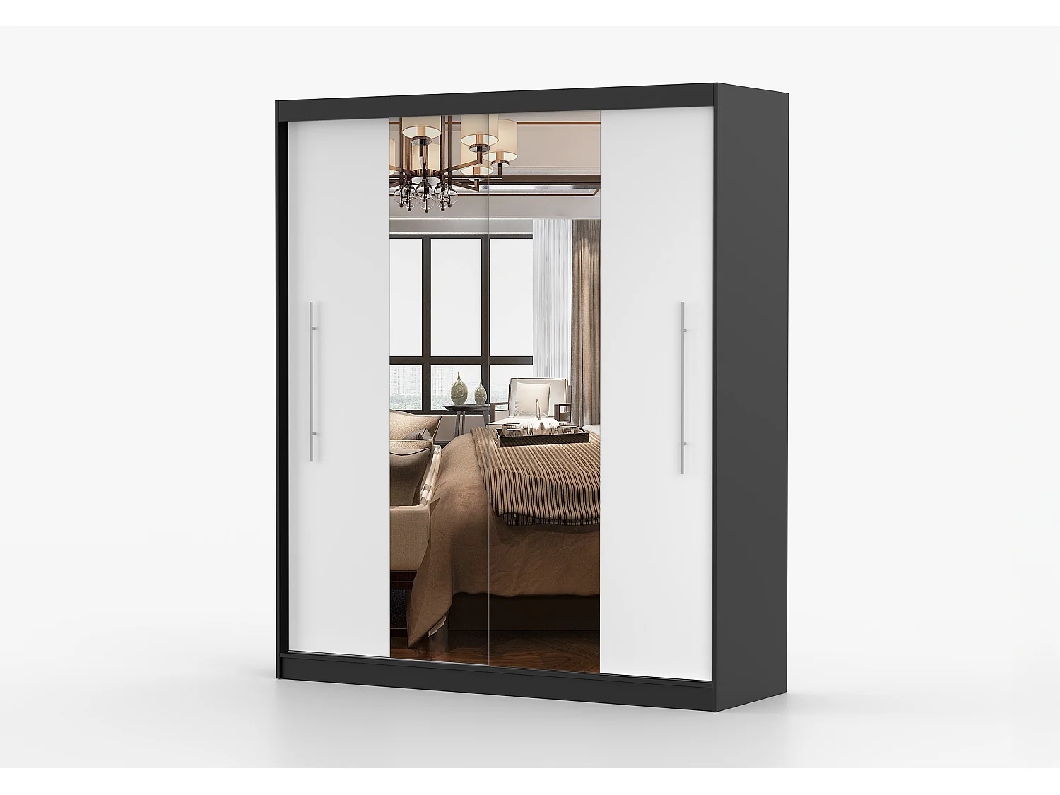 Armoire Eireen I 203 cm avec miroir - Noir - Blanc