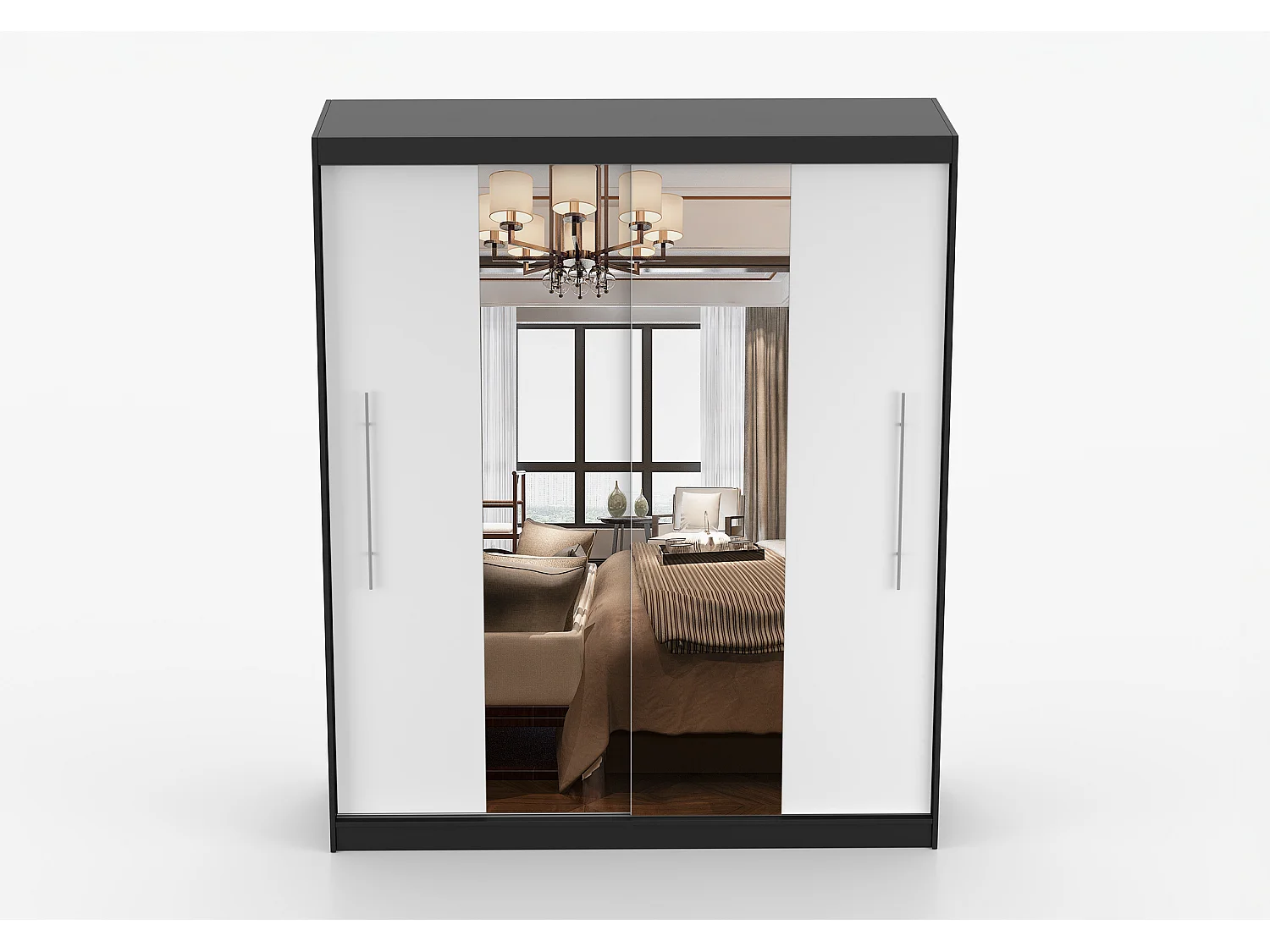 Armoire Eireen I 203 cm avec miroir - Noir - Blanc