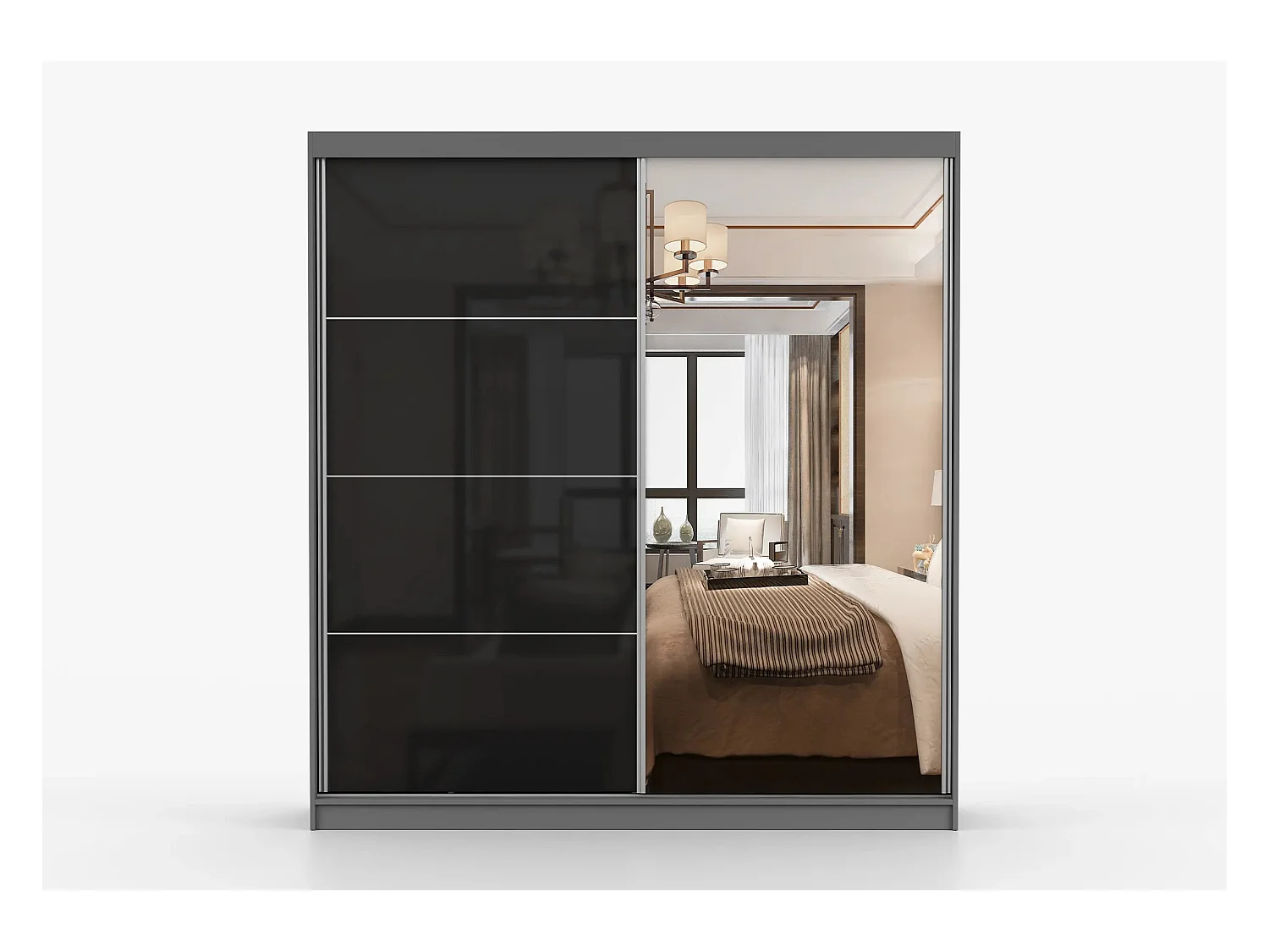 Armoire Calypso 233 cm avec miroir - Gris - Noir