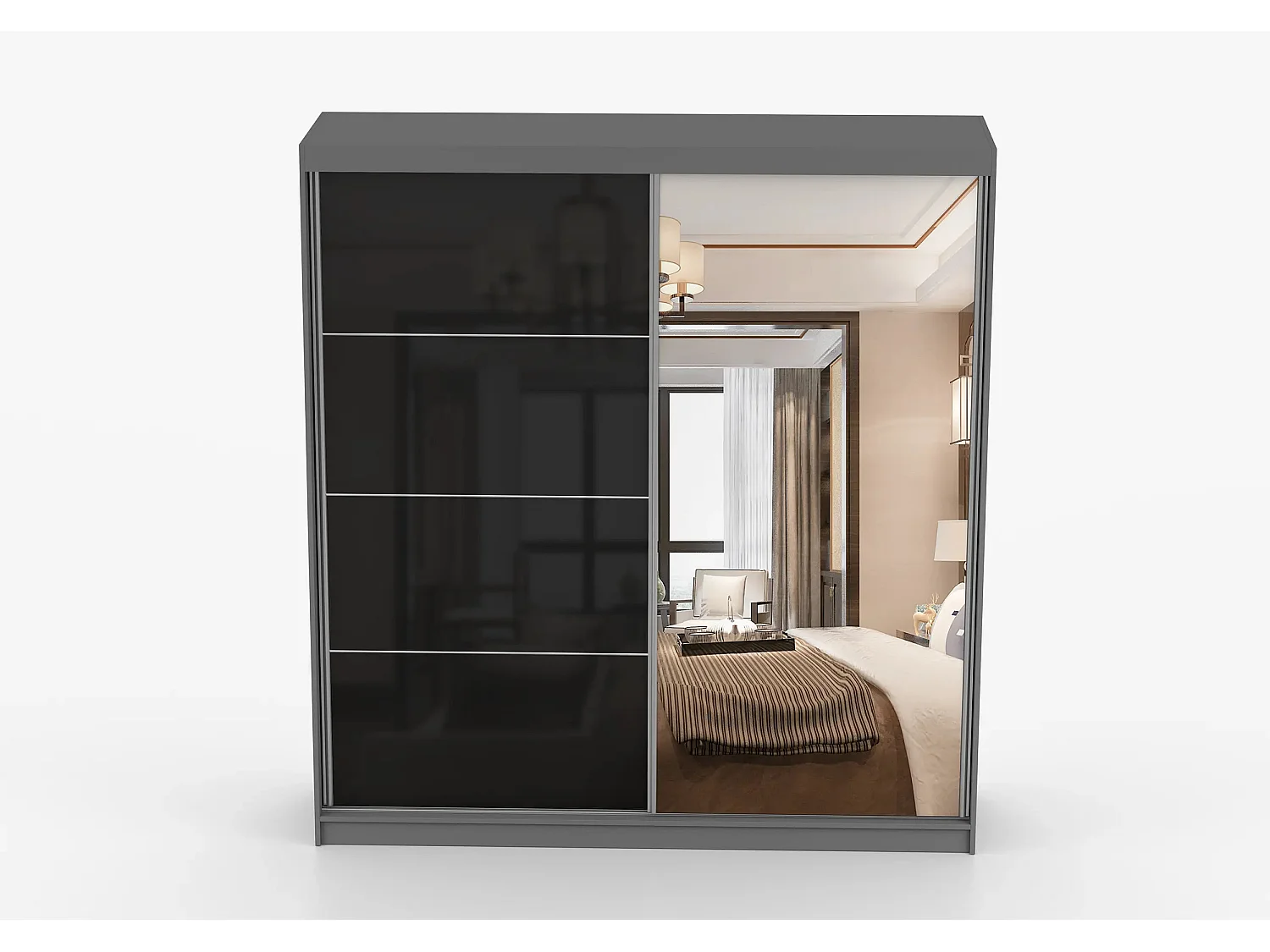Armoire Calypso 233 cm avec miroir - Gris - Noir