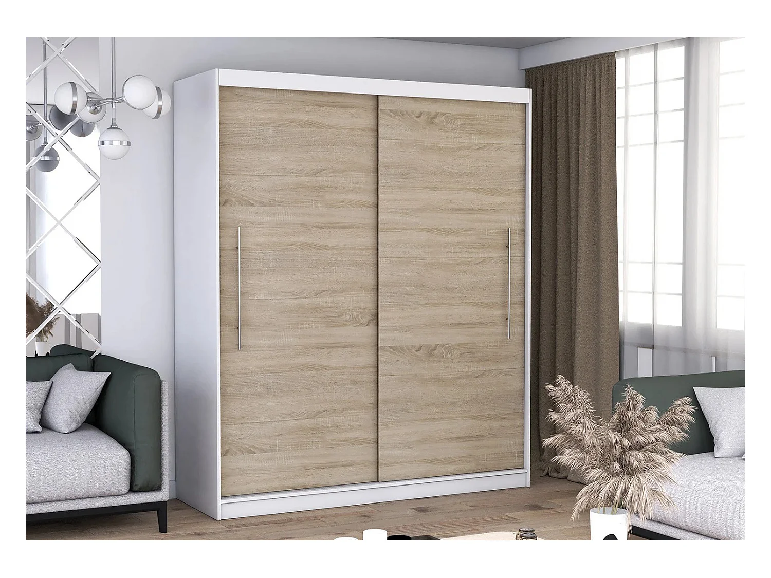 Armoire Miralys 203 cm - Blanc - Chêne