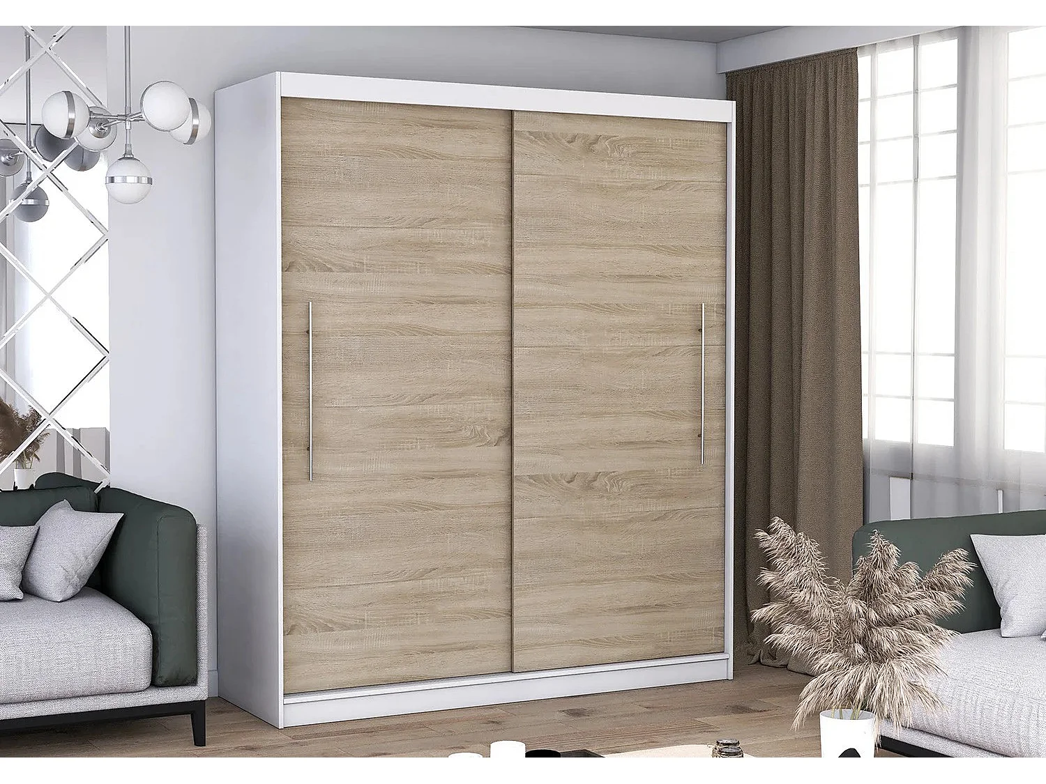 Armoire Miralys 203 cm - Blanc - Chêne