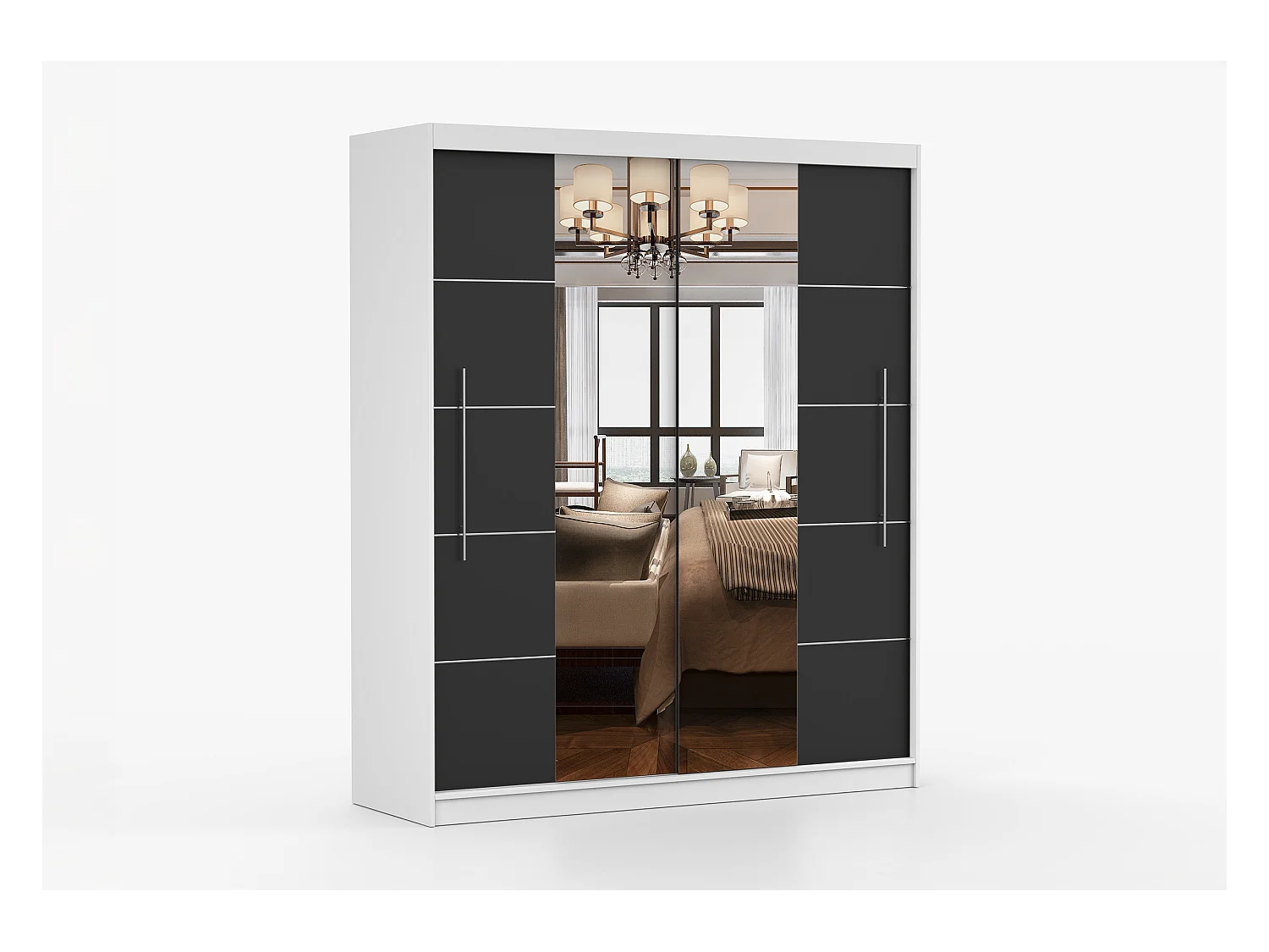 Armoire Orelia 203 cm avec miroir - Blanc - Noir