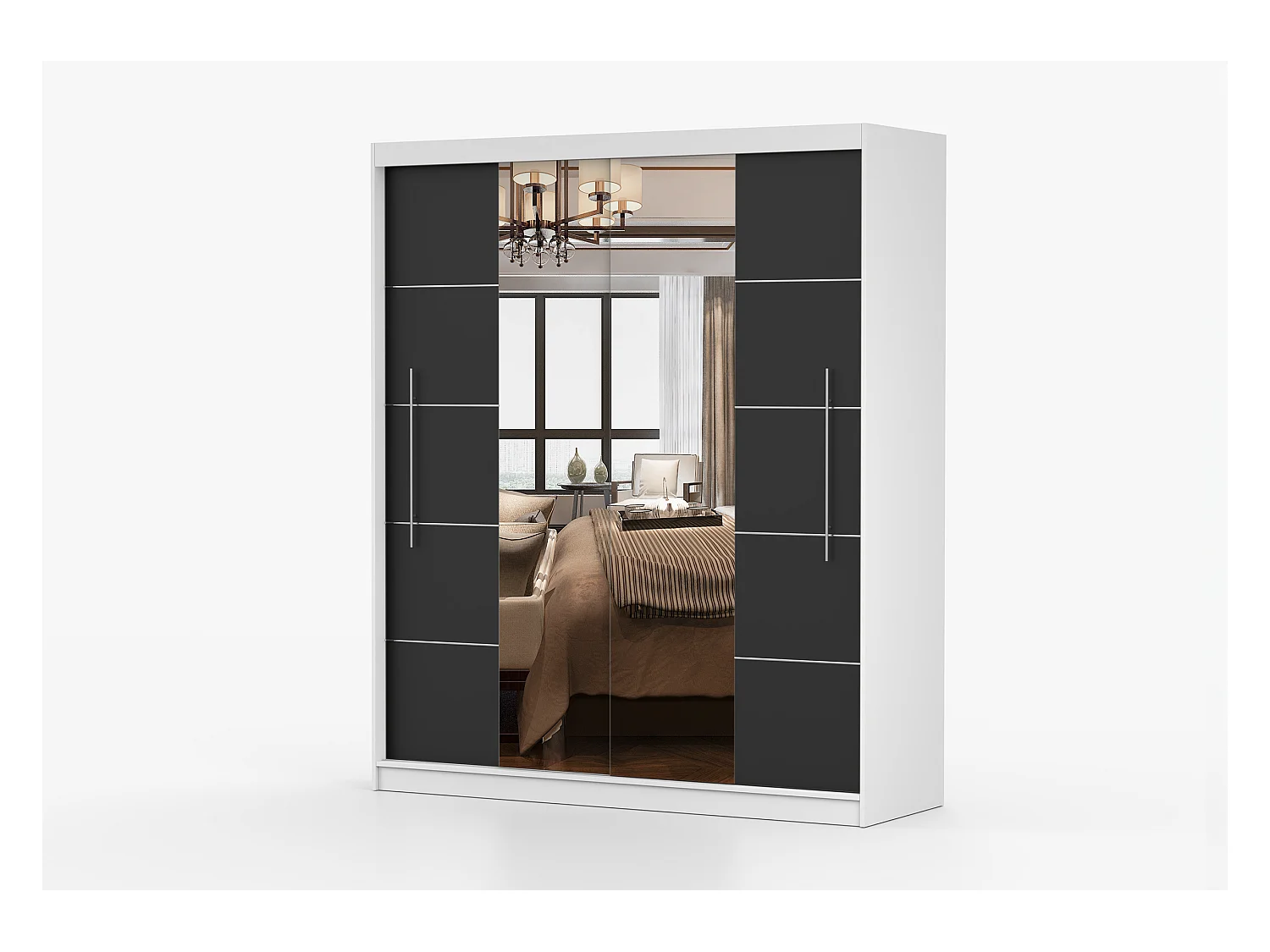 Armoire Orelia 203 cm avec miroir - Blanc - Noir