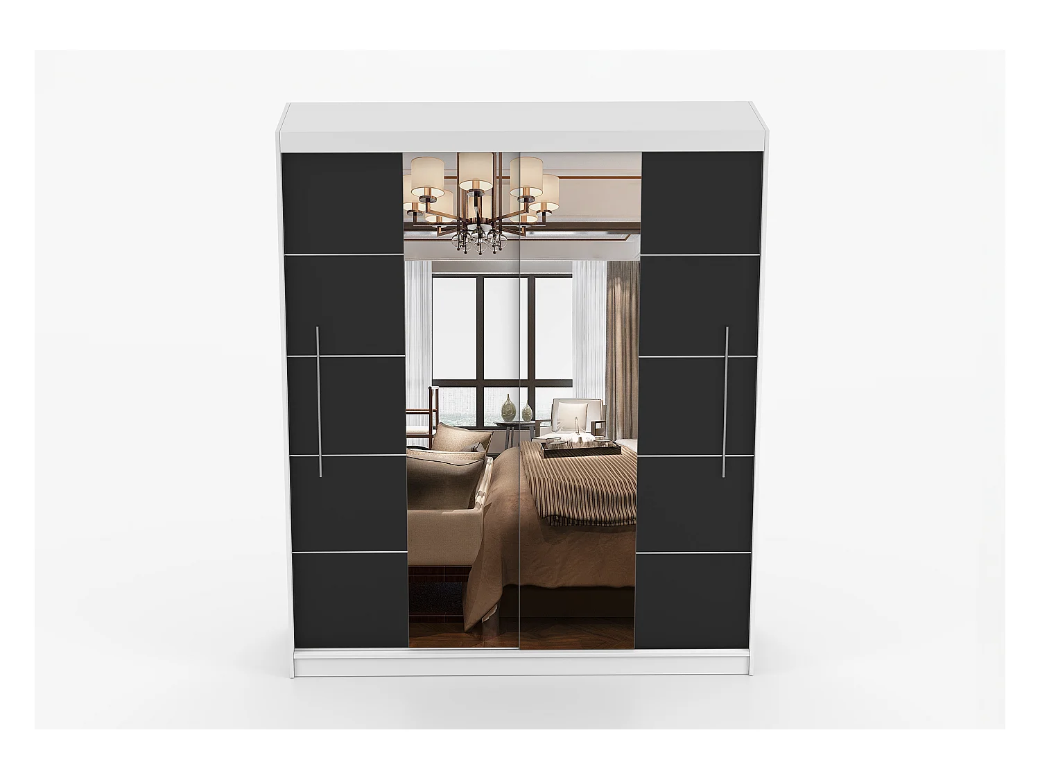 Armoire Orelia 203 cm avec miroir - Blanc - Noir