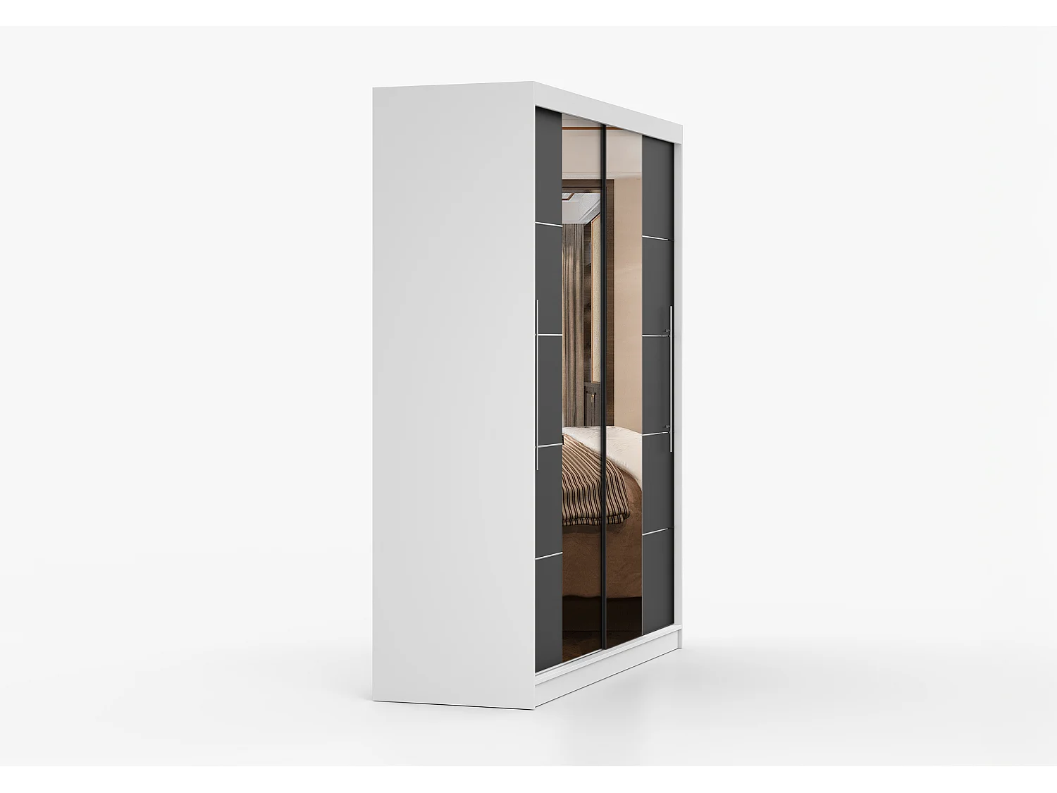 Armoire Orelia 203 cm avec miroir - Blanc - Noir