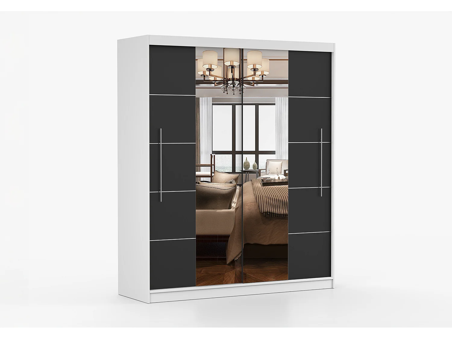 Armoire Orelia 203 cm avec miroir - Blanc - Noir