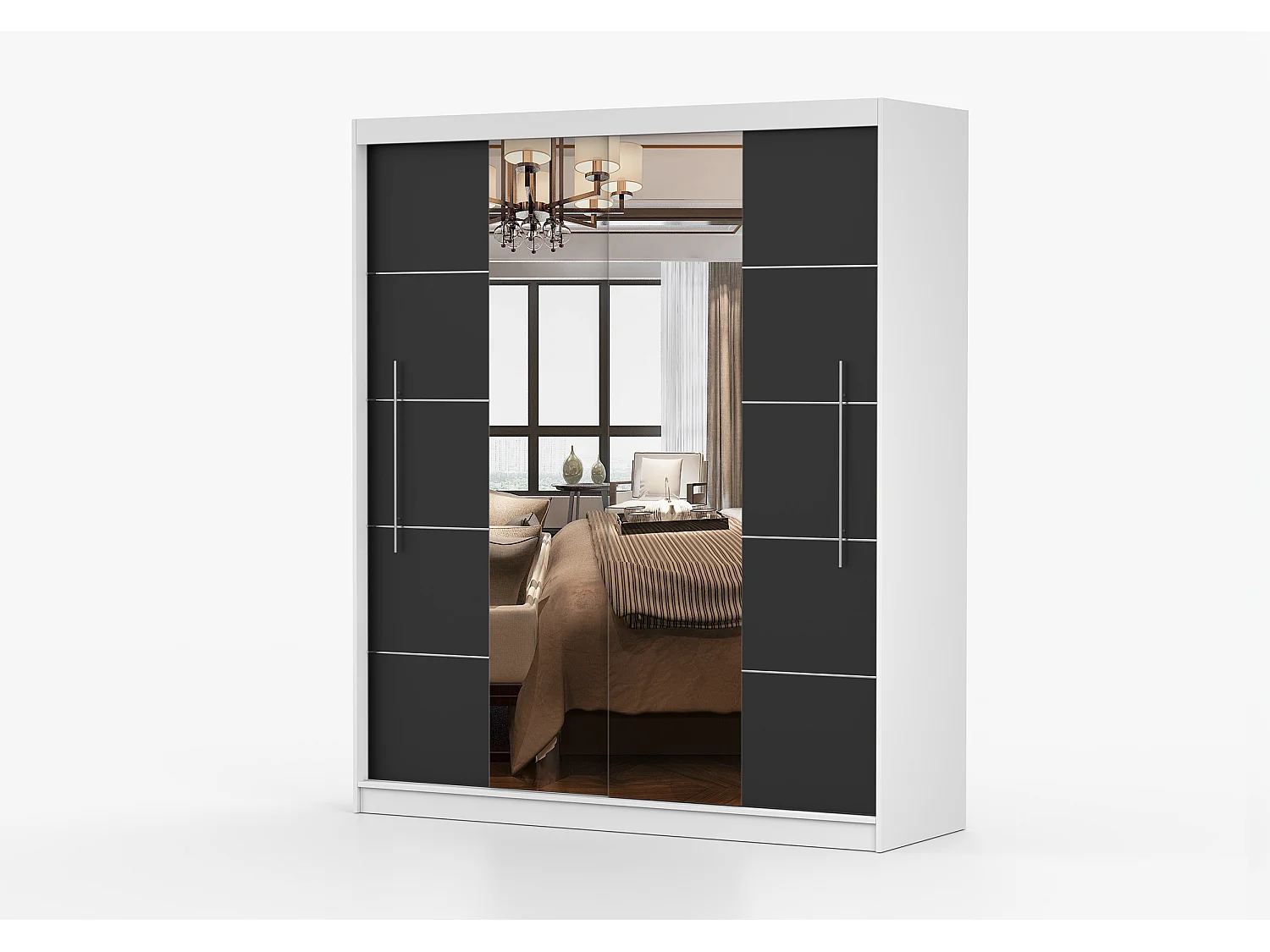 Armoire Orelia 203 cm avec miroir - Blanc - Noir