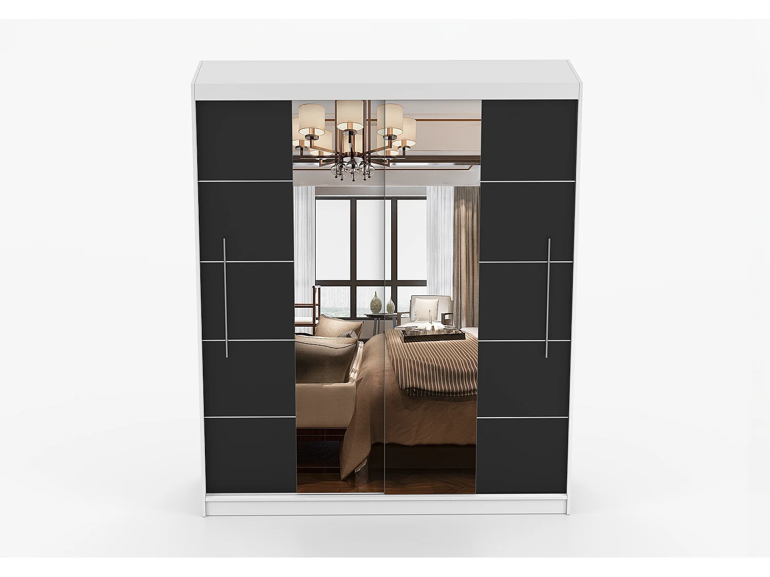 Armoire Orelia 203 cm avec miroir - Blanc - Noir