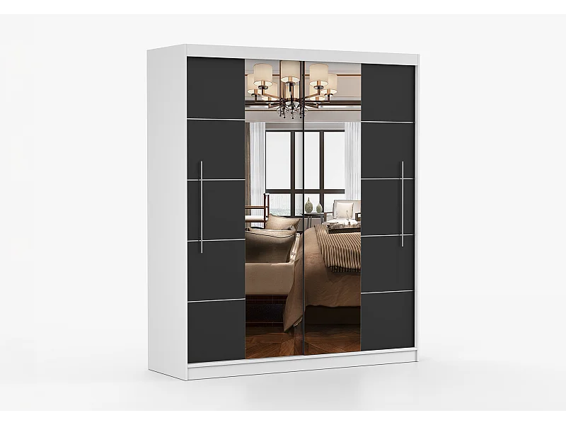 Armoire Orelia 203 cm avec miroir - Blanc - Noir