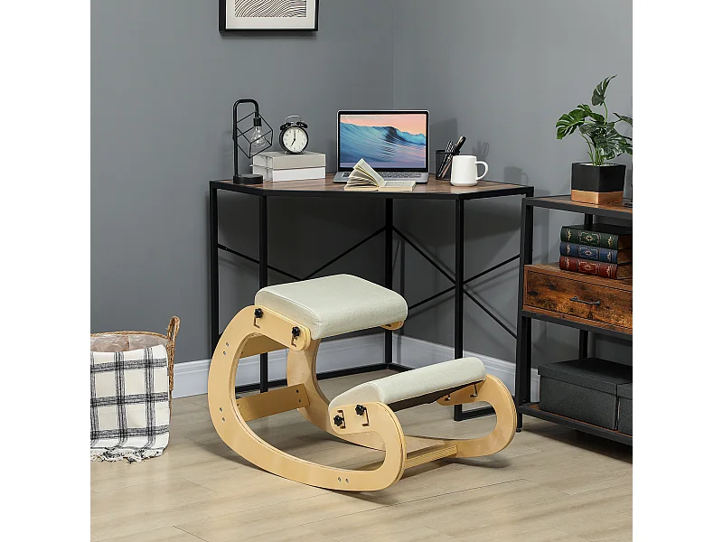 Siège ergonomique - siège assis-genoux - chaise assis genoux grand confort - bois bouleau tissu crème