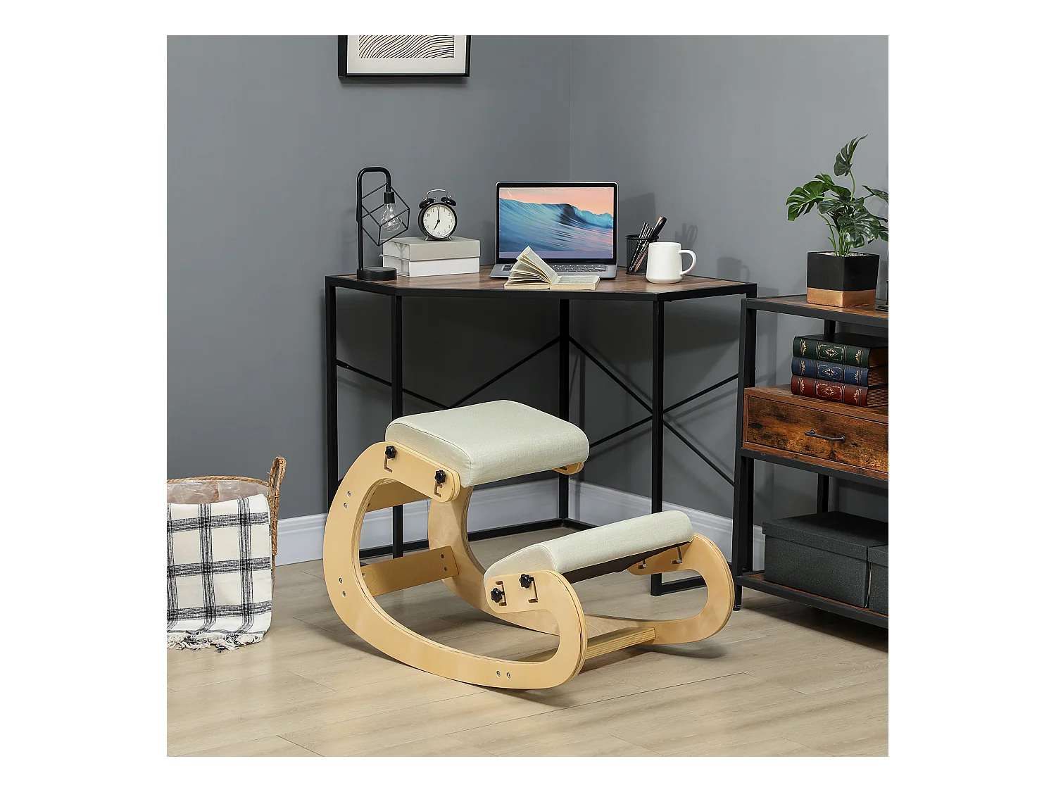 Siège ergonomique - siège assis-genoux - chaise assis genoux grand confort - bois bouleau tissu crème