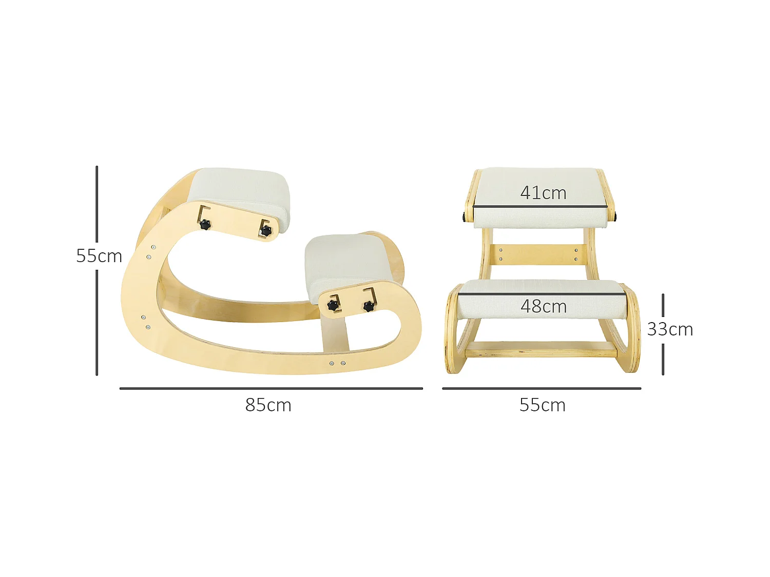 Siège ergonomique - siège assis-genoux - chaise assis genoux grand confort - bois bouleau tissu crème