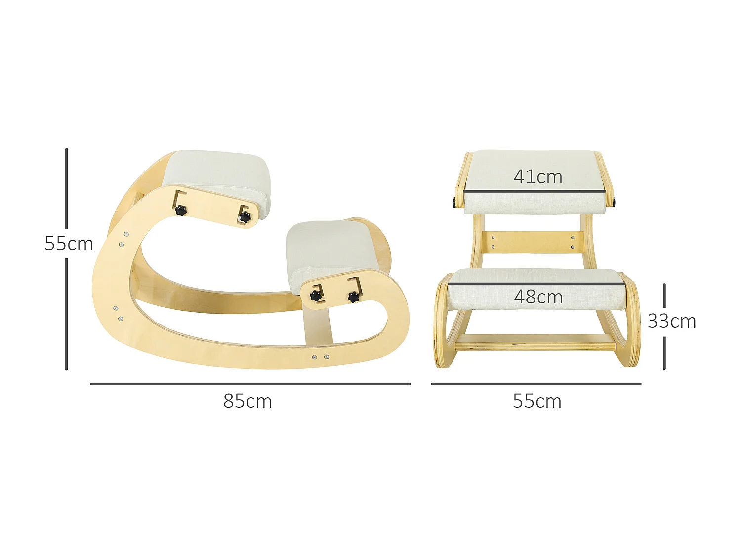 Siège ergonomique - siège assis-genoux - chaise assis genoux grand confort - bois bouleau tissu crème