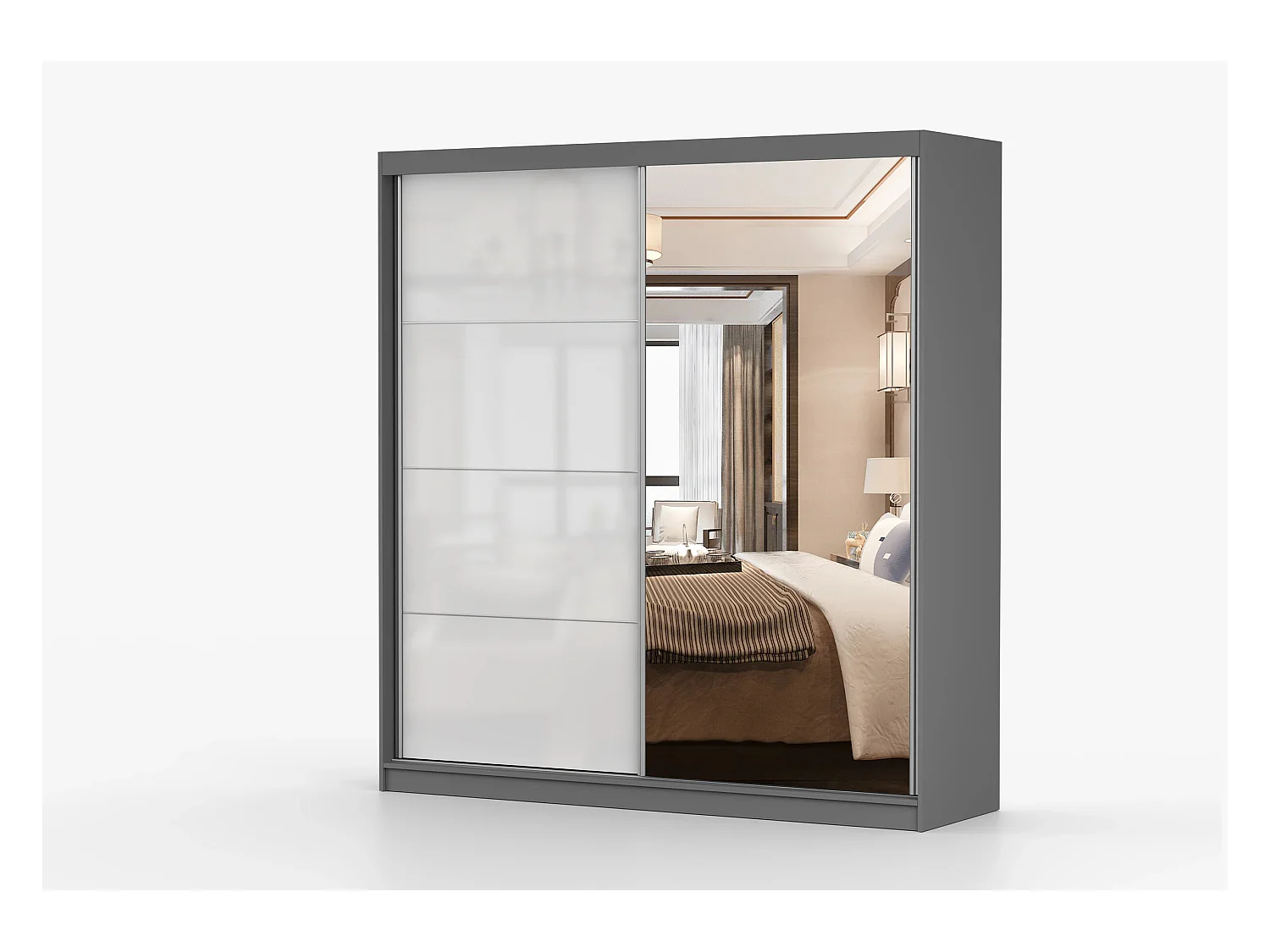 Armoire Séphira 203 cm avec miroir - Gris - Blanc