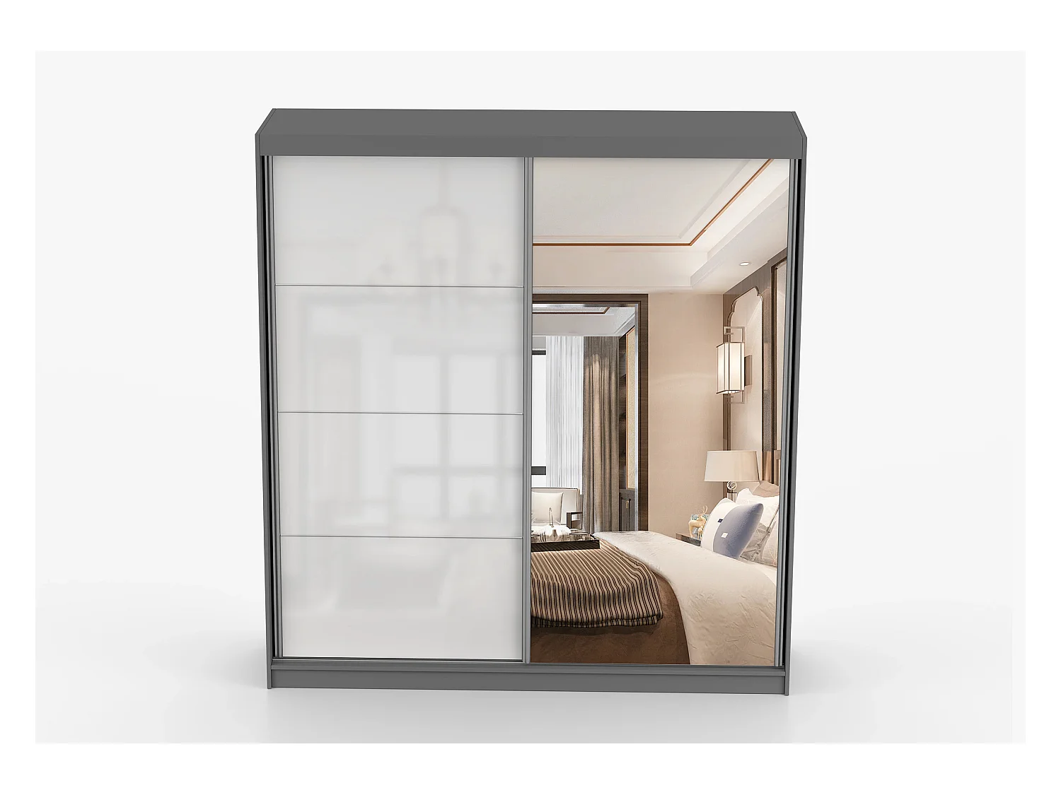 Armoire Séphira 203 cm avec miroir - Gris - Blanc