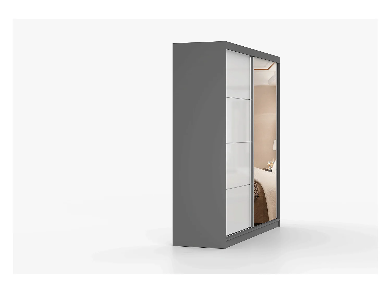 Armoire Séphira 203 cm avec miroir - Gris - Blanc