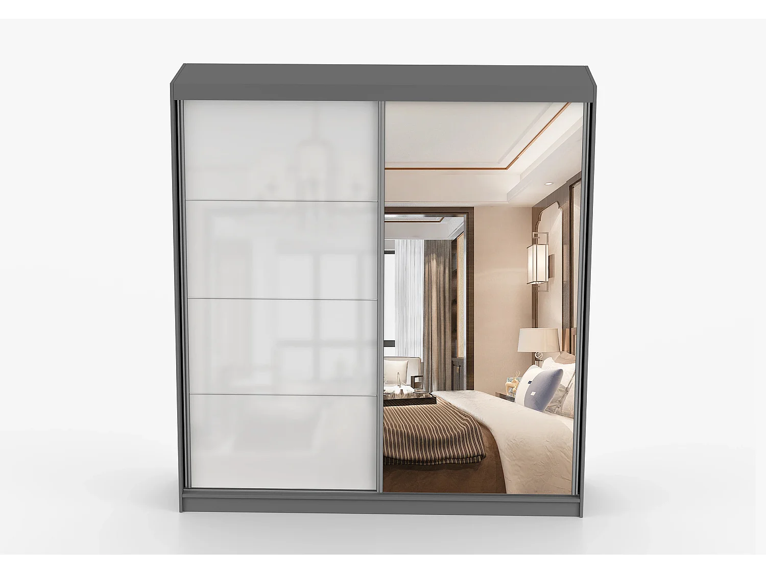 Armoire Séphira 203 cm avec miroir - Gris - Blanc