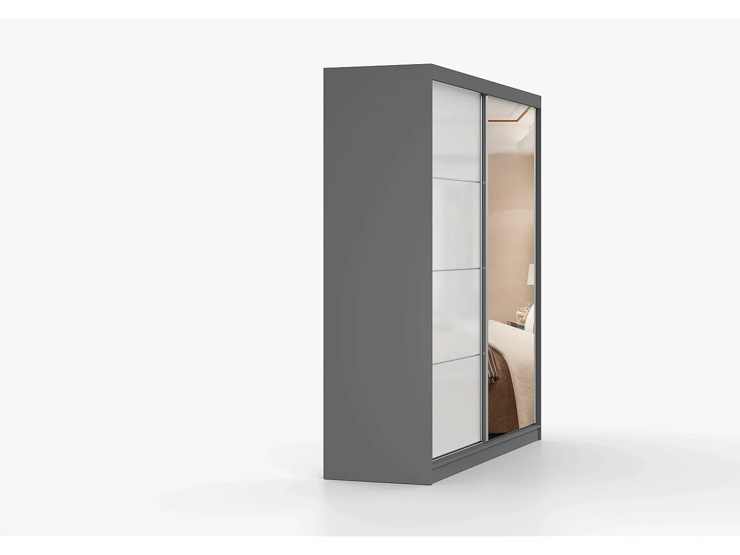 Armoire Séphira 203 cm avec miroir - Gris - Blanc