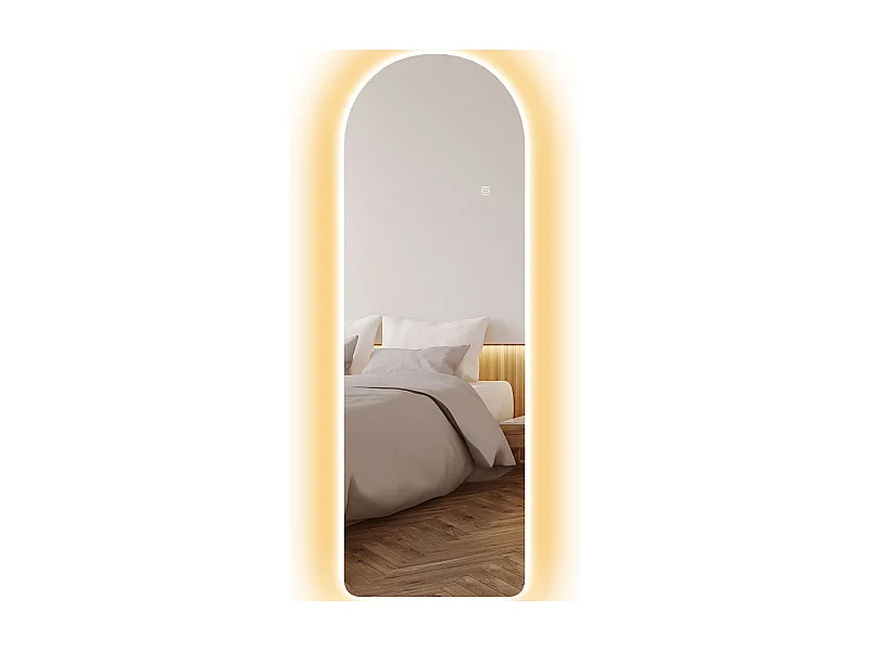 Miroir mural LED arqué pleine longueur dim. 40L x 120H cm - miroir LED réglable tactile - verre trempé