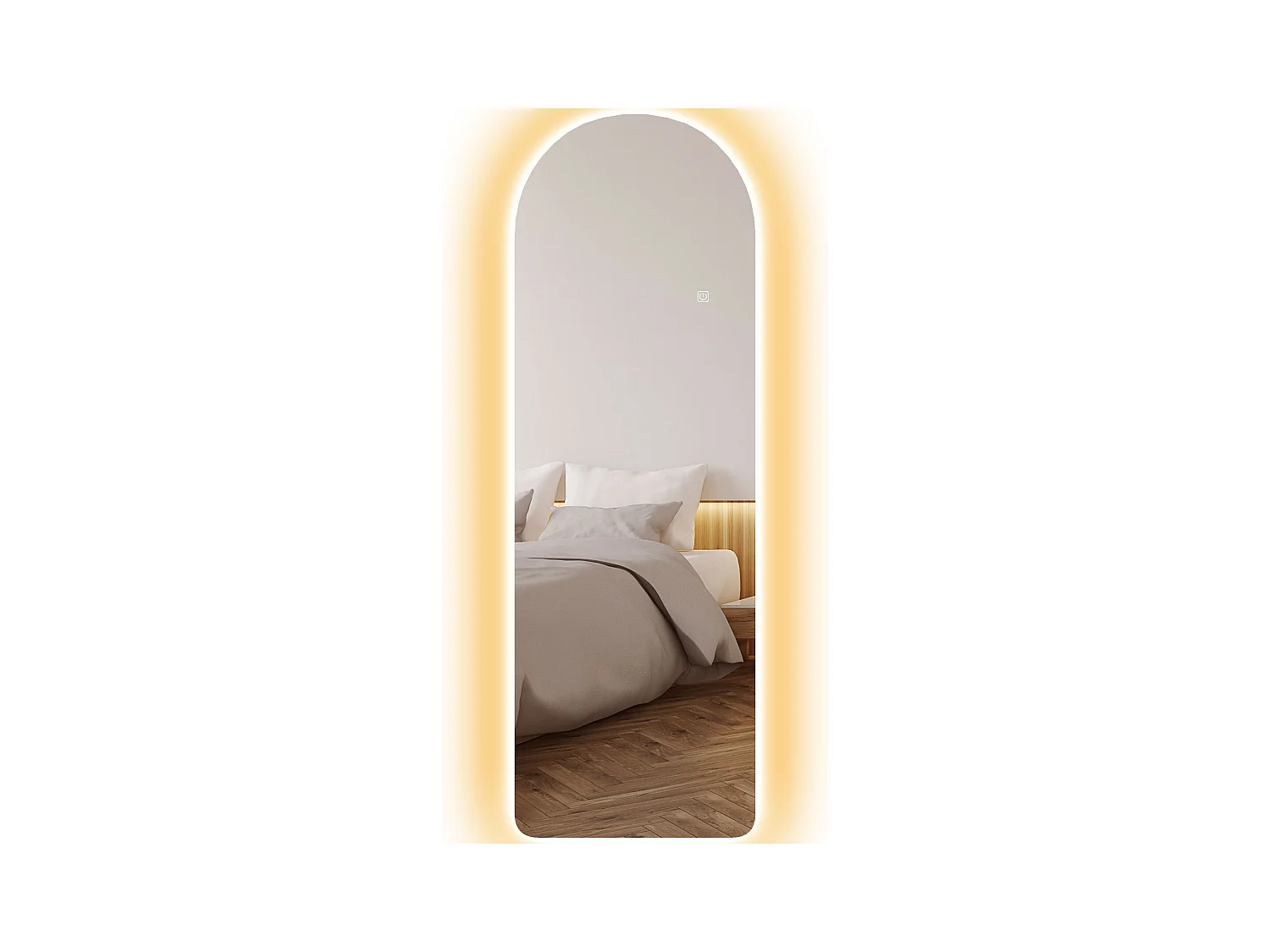 Miroir mural LED arqué pleine longueur dim. 40L x 120H cm - miroir LED réglable tactile - verre trempé
