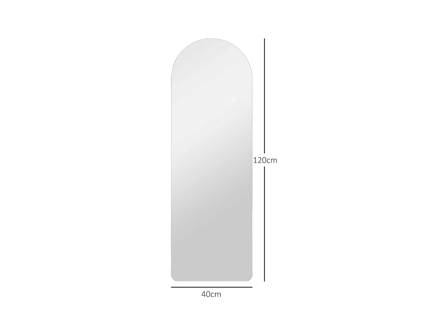 Miroir mural LED arqué pleine longueur dim. 40L x 120H cm - miroir LED réglable tactile - verre trempé