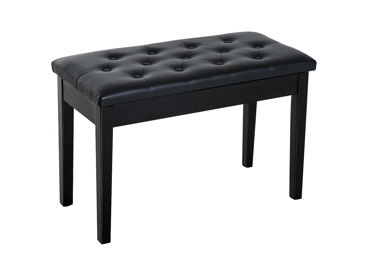 Banquette tabouret siège pour piano avec coffre de rangement pied bois caoutchouc assise capitonnée revêtement synthétique noir