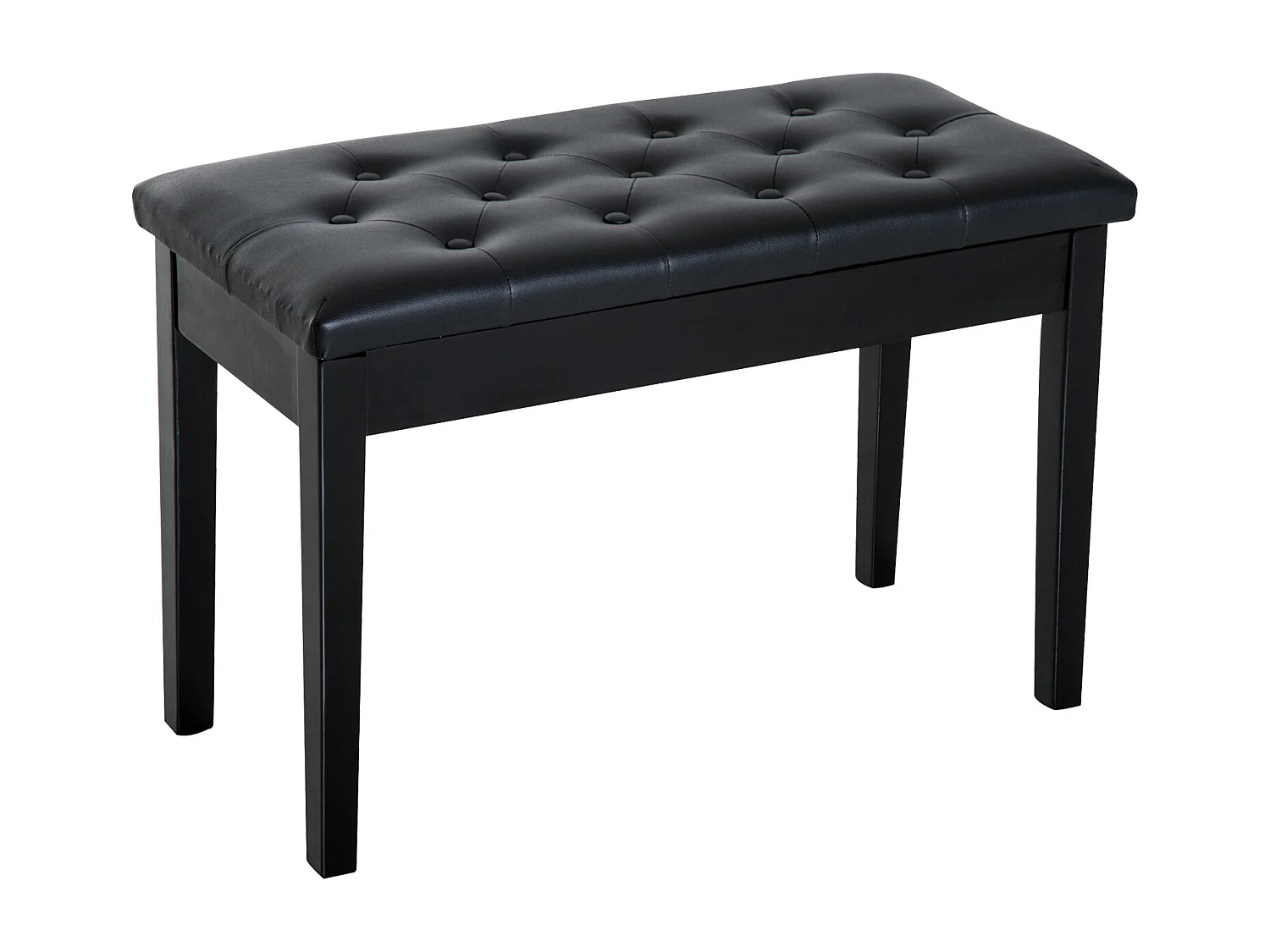 Banquette tabouret siège pour piano avec coffre de rangement pied bois caoutchouc assise capitonnée revêtement synthétique noir