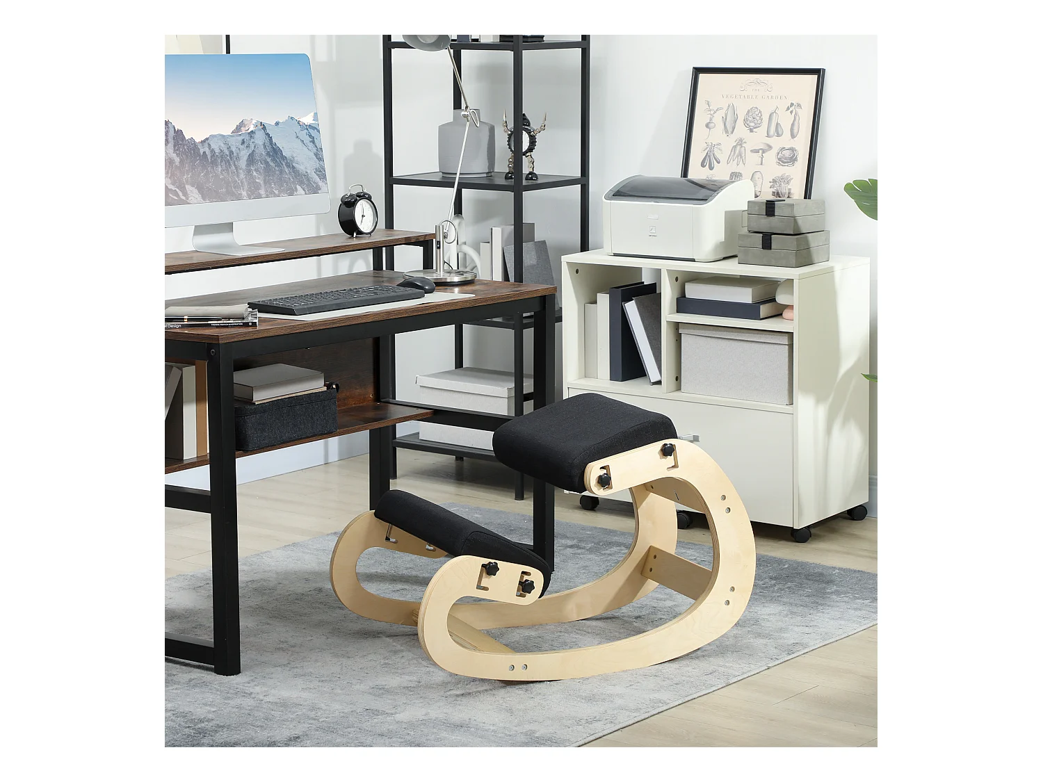 Siège ergonomique - siège assis-genoux - chaise assis genoux grand confort - bois bouleau tissu noir