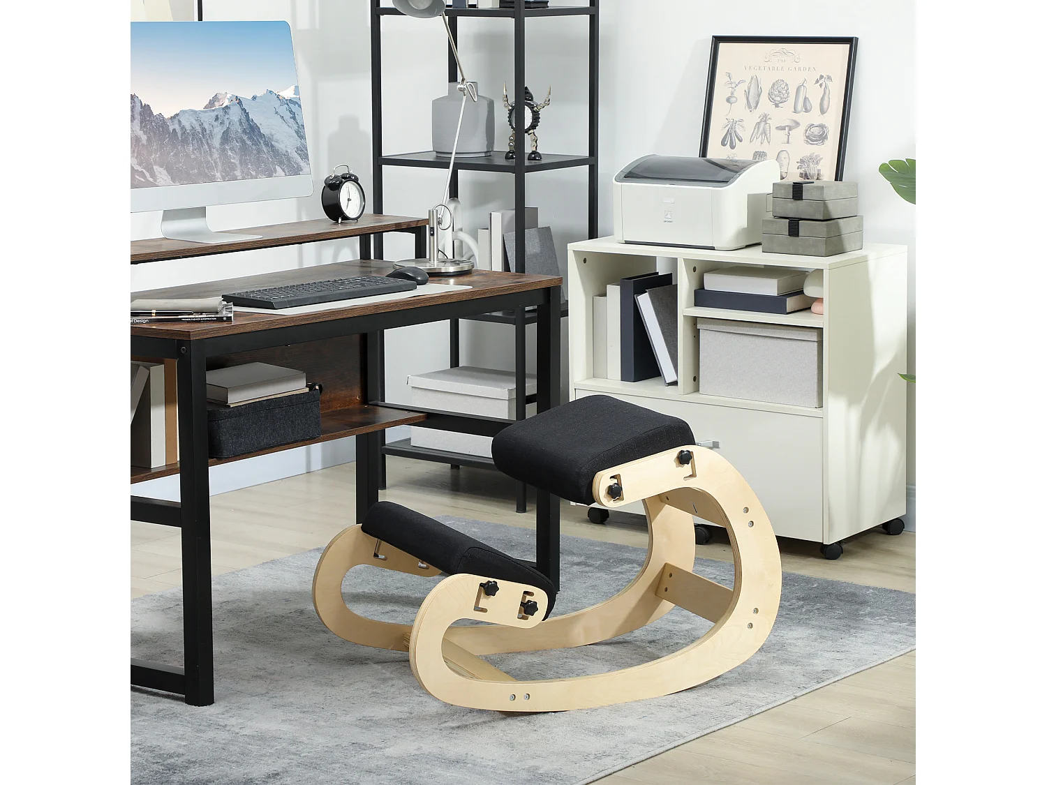 Siège ergonomique - siège assis-genoux - chaise assis genoux grand confort - bois bouleau tissu noir