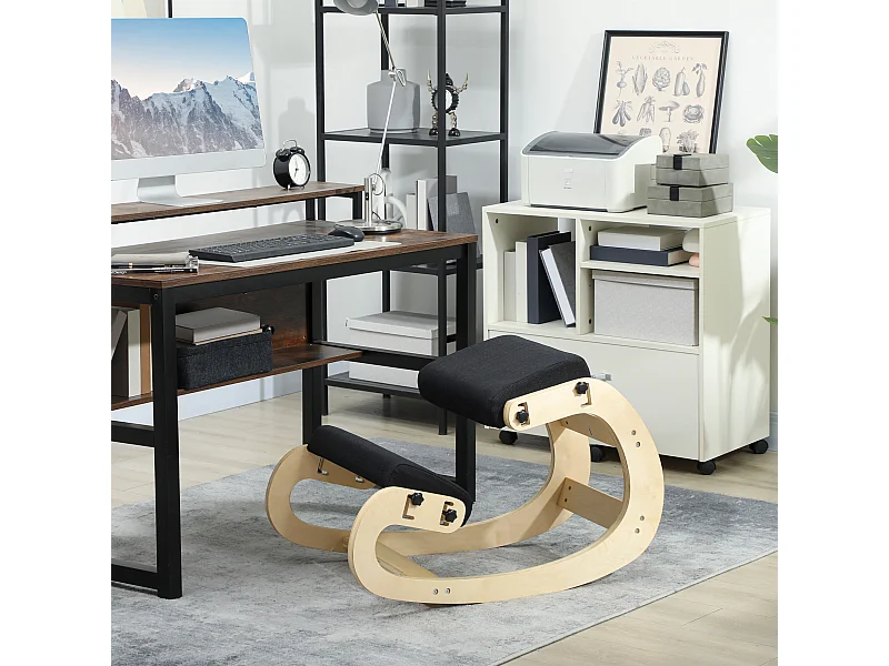 Siège ergonomique - siège assis-genoux - chaise assis genoux grand confort - bois bouleau tissu noir