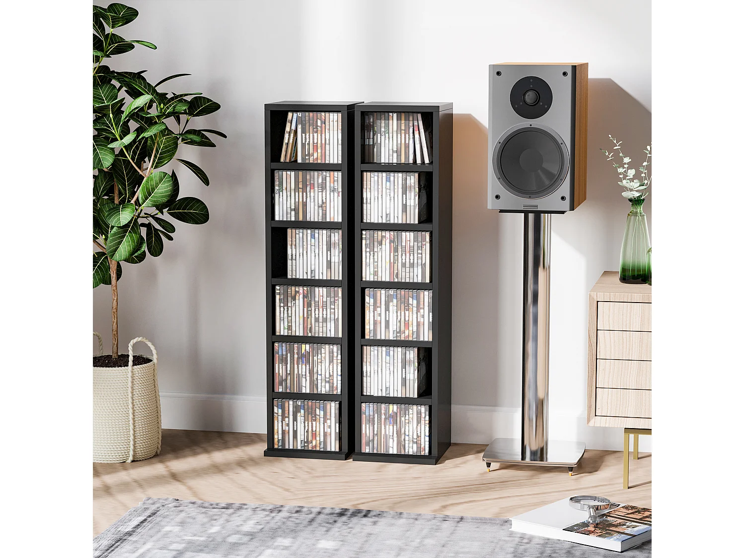 Lot de 2 étagères colonnes rangement max. 204 CD noir