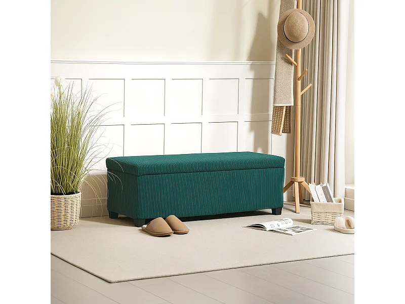 Banquette coffre design velours côtelé - dim. 112 x 42 x 40 cm rangement 84L - vert