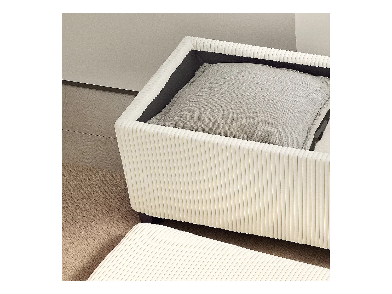 Banquette coffre design velours côtelé - dim. 112 x 42 x 40 cm rangement 84L - beige clair