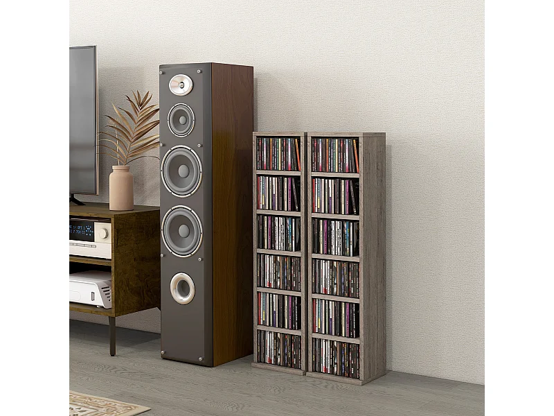 Lot de 2 étagères colonnes rangement max. 204 CD gris