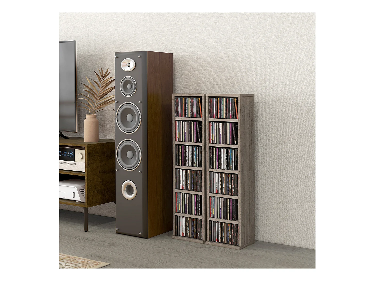 Lot de 2 étagères colonnes rangement max. 204 CD gris