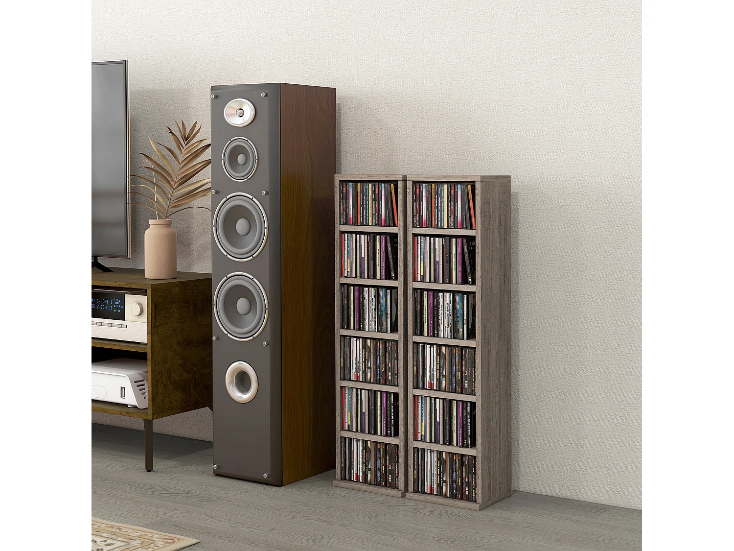 Lot de 2 étagères colonnes rangement max. 204 CD gris