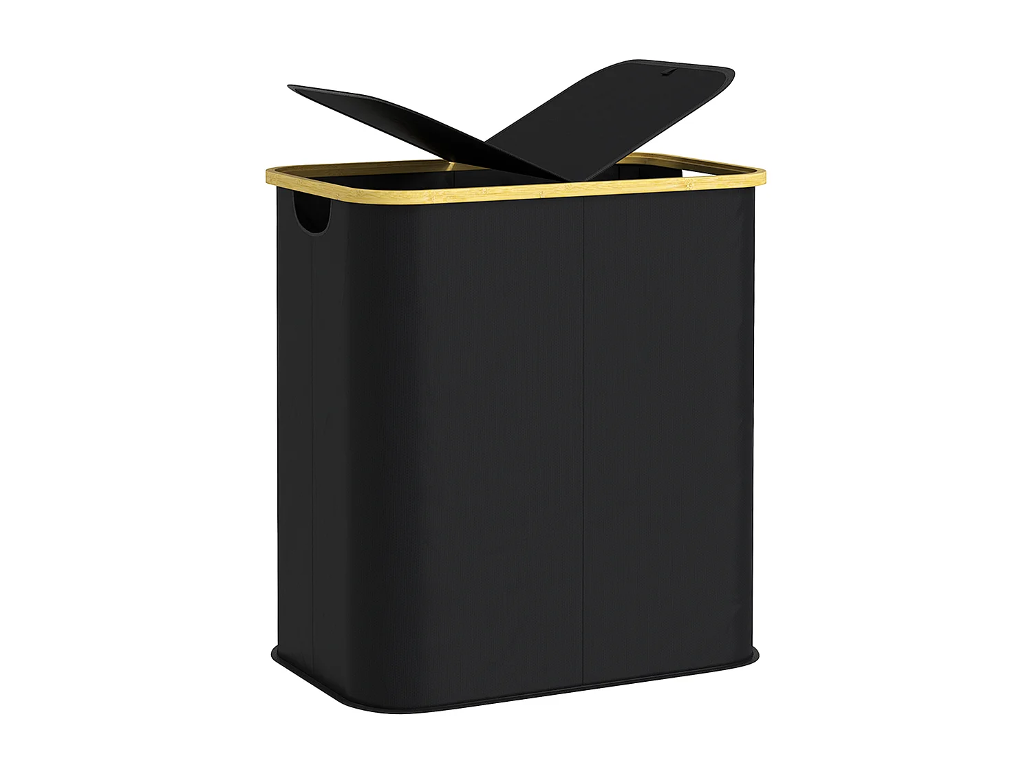 Panier à linge double pliable 80L - corbeille à linge sale avec couvercle et poignées - non tissé noir bambou