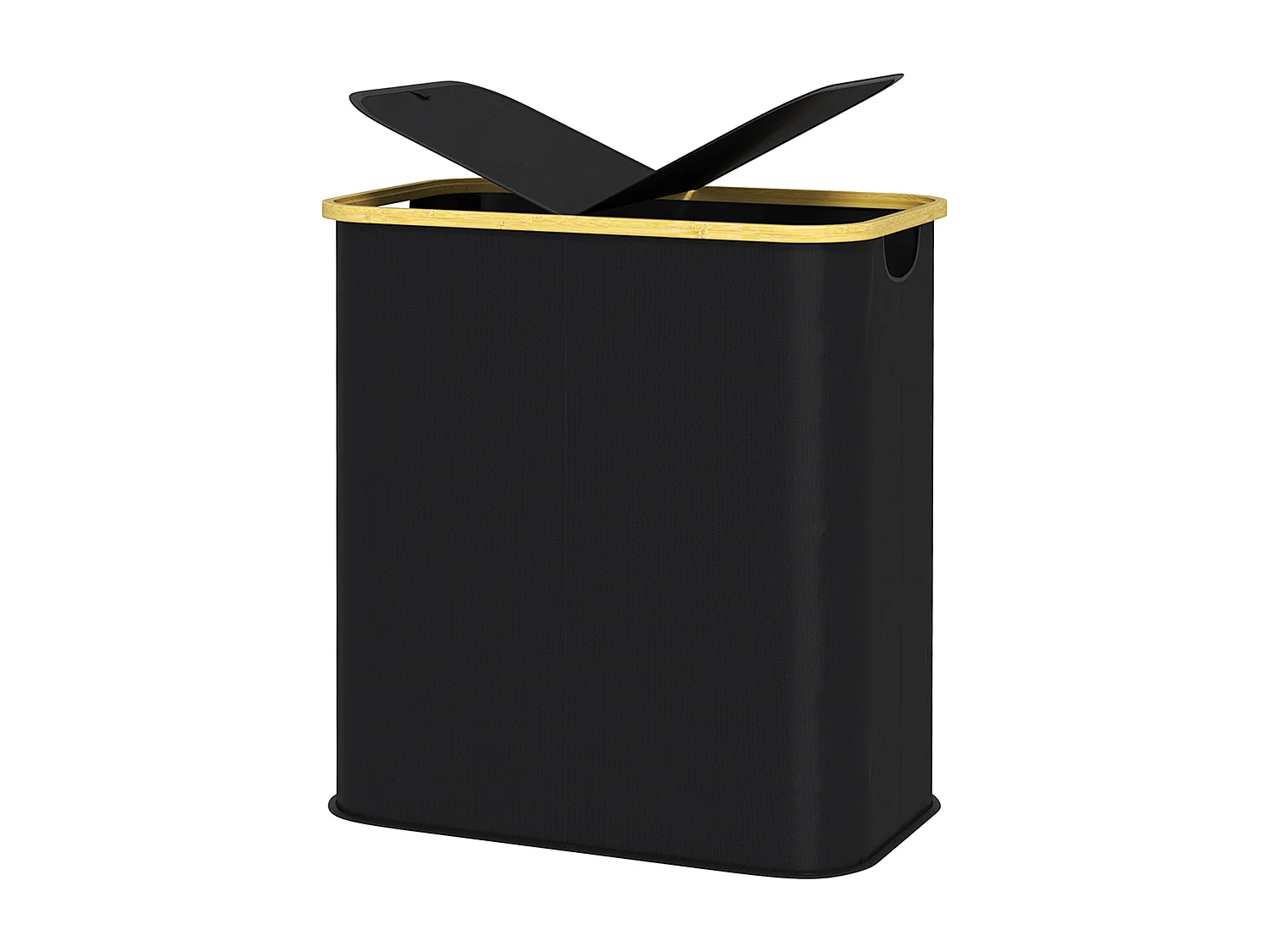 Panier à linge double pliable 80L - corbeille à linge sale avec couvercle et poignées - non tissé noir bambou