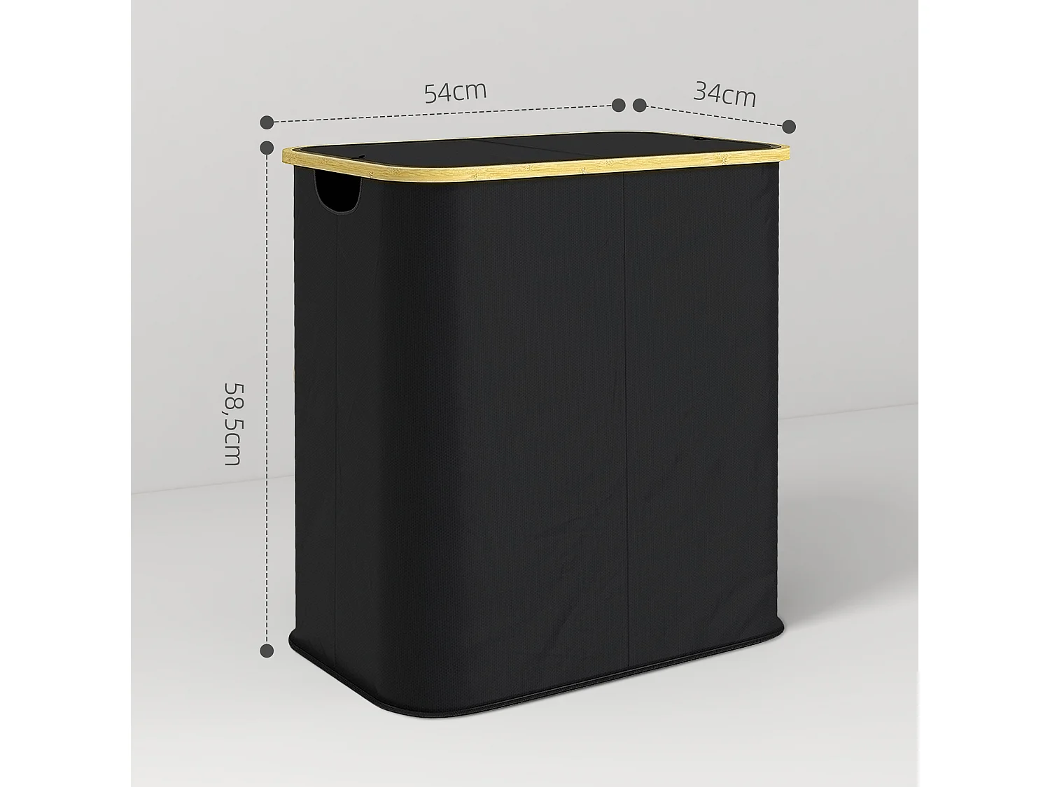 Panier à linge double pliable 80L - corbeille à linge sale avec couvercle et poignées - non tissé noir bambou