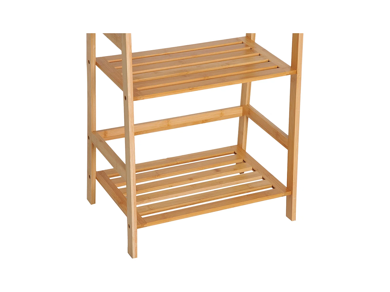 Étagère échelle 4 niveaux bambou verni - tablettes à lattes avec barre support arrière