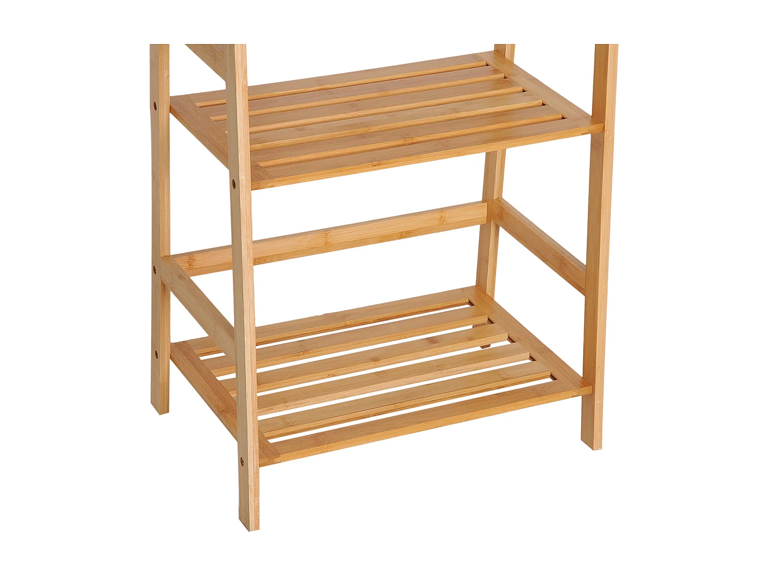 Étagère échelle 4 niveaux bambou verni - tablettes à lattes avec barre support arrière