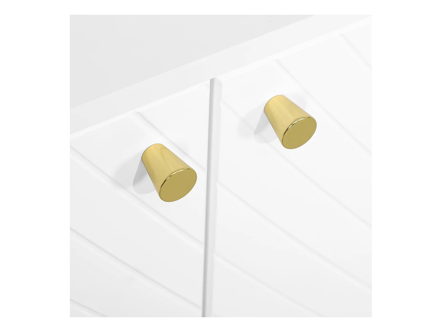 Buffet design graphique - 3 portes, 2 étagères - piètement poignées métal doré blanc