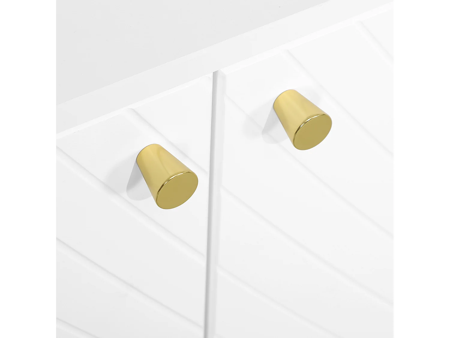 Buffet design graphique - 3 portes, 2 étagères - piètement poignées métal doré blanc