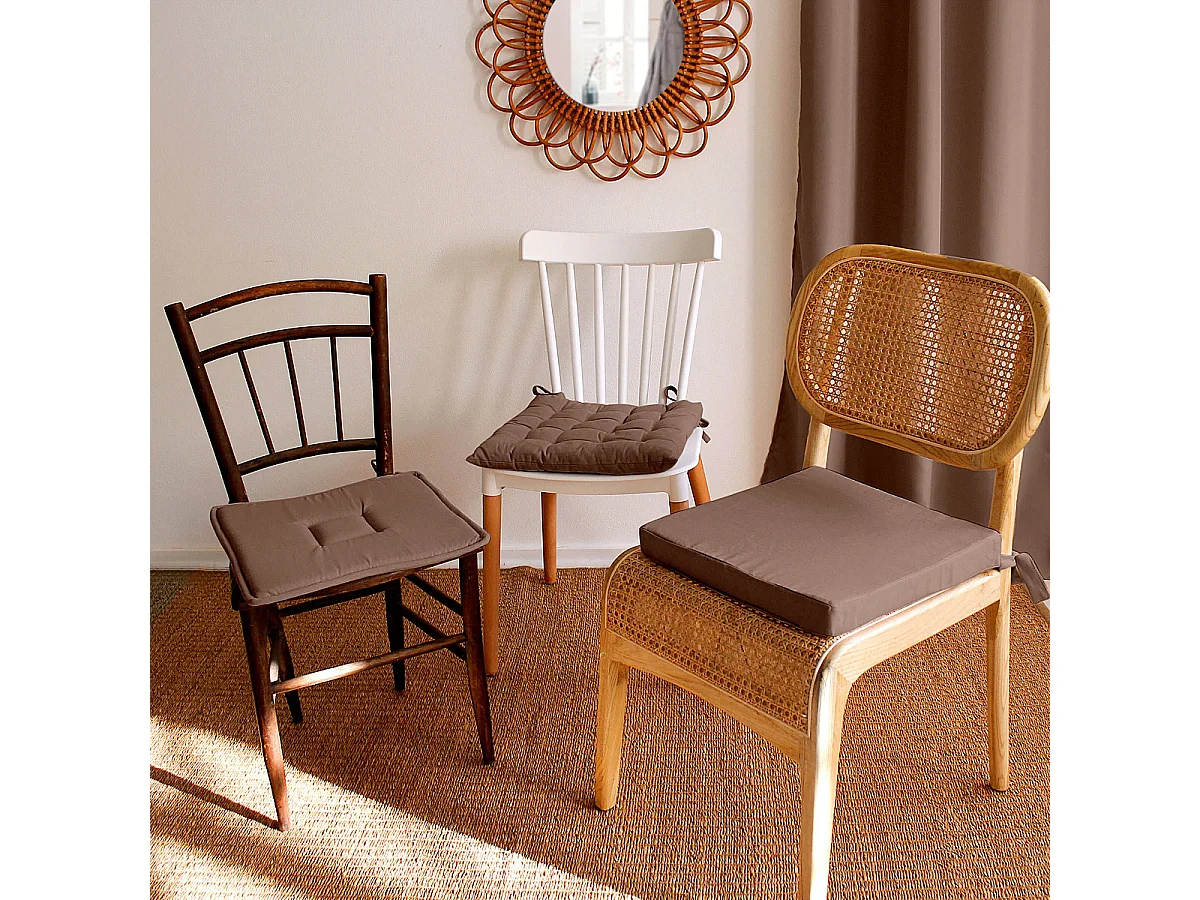 Galette de Chaise Uni "Panama" 40x40cm Vison