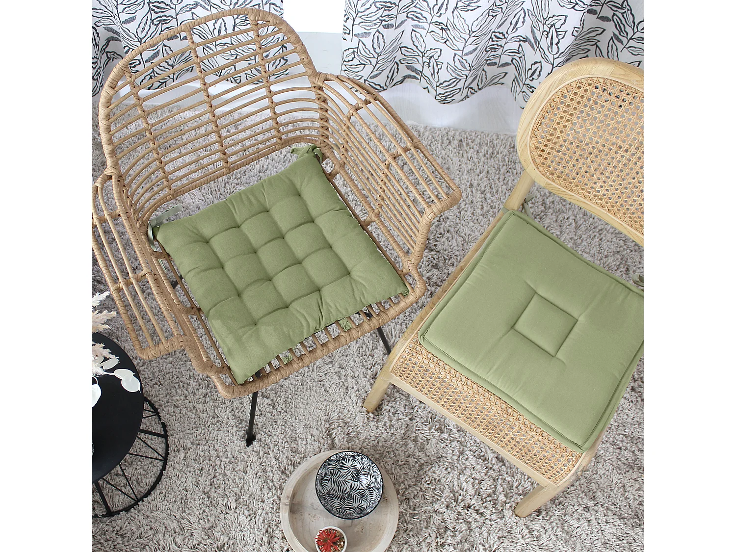 Galette de Chaise Uni "Panama" 40x40cm Vert Olive