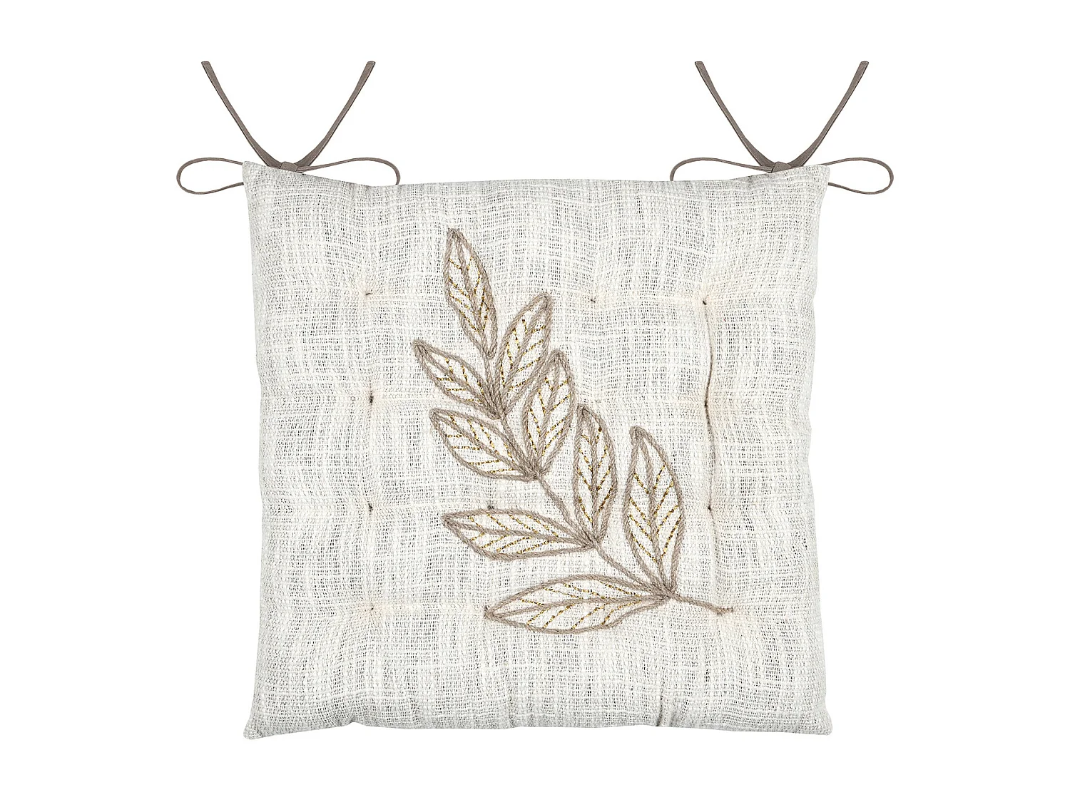 Galette de chaise feuillage effet matière en coton brodé