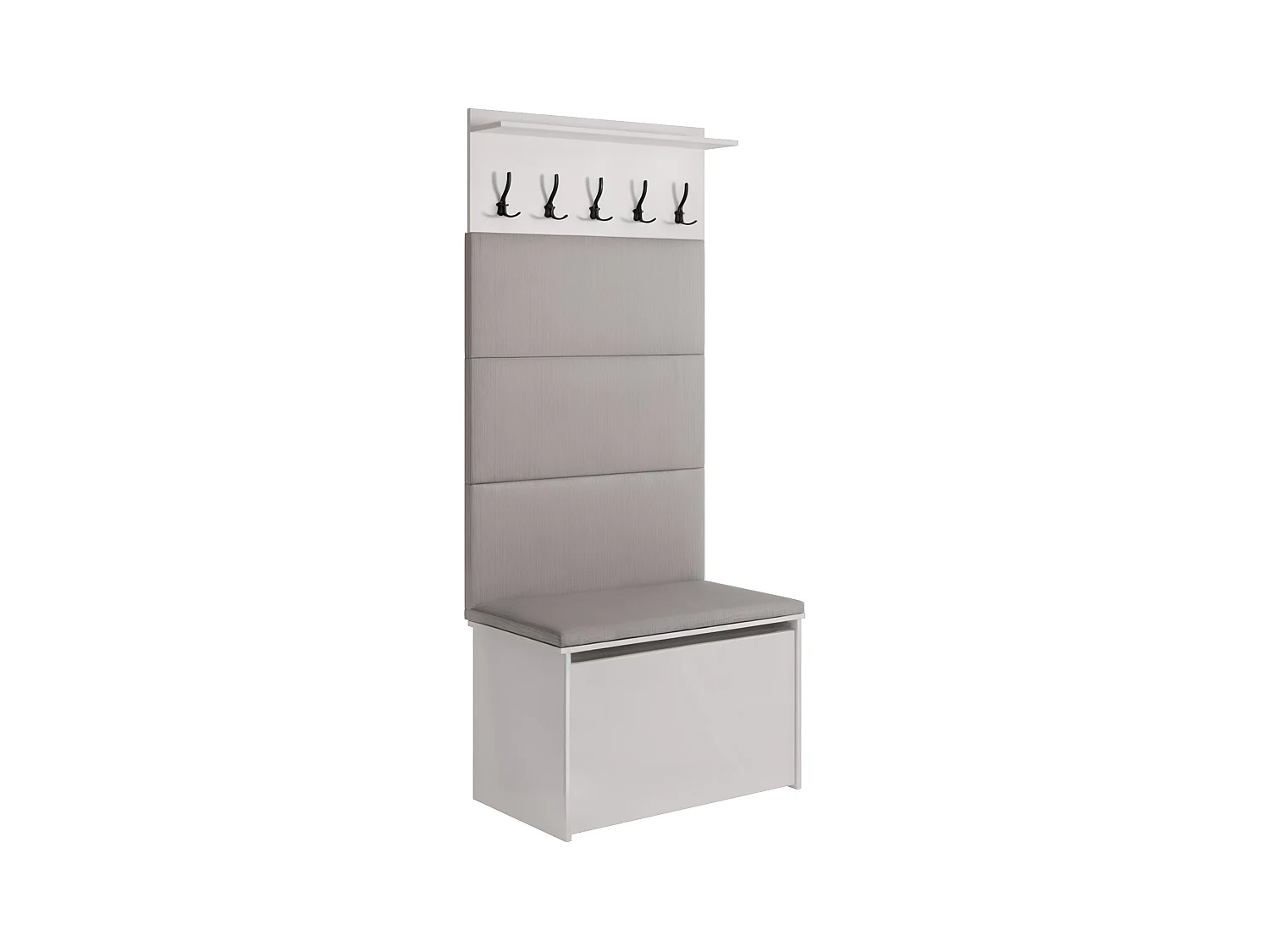 Meuble d'entrée - porte-manteau Cyndi avec coffre et siège - Gris